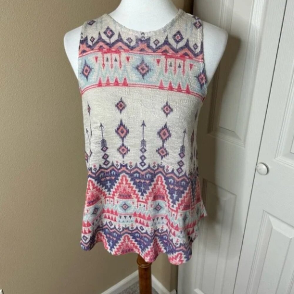 Aztec Pattern Sleeveless Woven Top- Sz Large